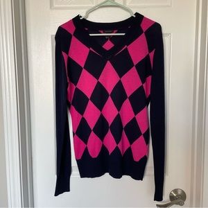 Only Mine Cashmere Nylon Blend Argyle Pink Navy Sweater Size Large